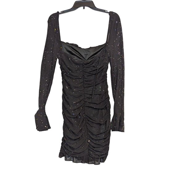 Black Glitter Mesh Long-Sleeve Underwire Ruched Mini Dress Size M NWT - Picture 6 of 9
